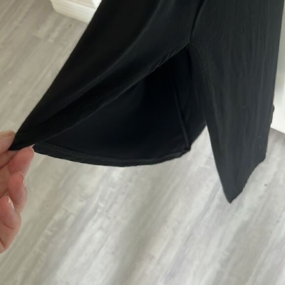 Enough about Me Black Soft Stretchy Maxi with 20in Slit DeepV Back Asymmetrical - Picture 5 of 10